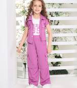 Lavender printed nylon jacket side pocket palazzo co-ord set