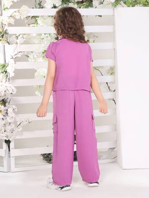 Lavender printed nylon jacket side pocket palazzo co-ord set 2