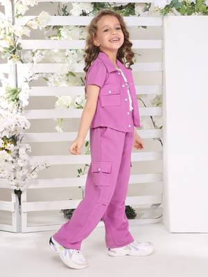 Lavender printed nylon jacket side pocket palazzo co-ord set 3