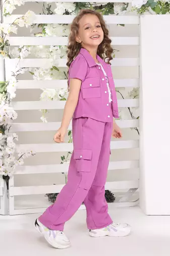 Lavender printed nylon jacket side pocket palazzo co-ord set