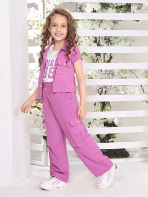Lavender printed nylon jacket side pocket palazzo co-ord set 4