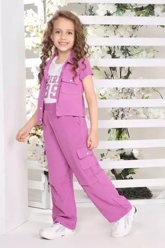 Lavender printed nylon jacket side pocket palazzo co-ord set