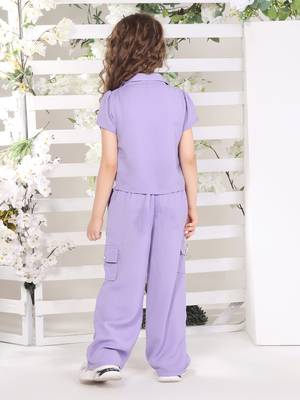 Lilac printed nylon jacket side pocket palazzo co-ord set 2