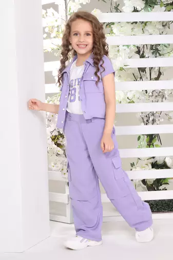Lilac printed nylon jacket side pocket palazzo co-ord set