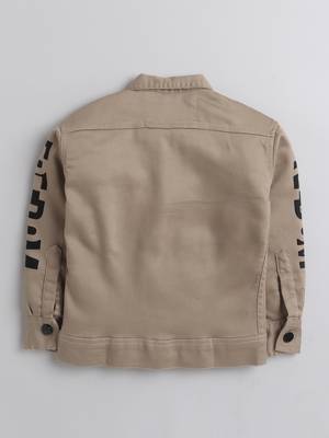 Beige printed denim front pocket jacket 2