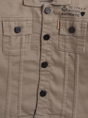 Beige printed denim front pocket jacket 3