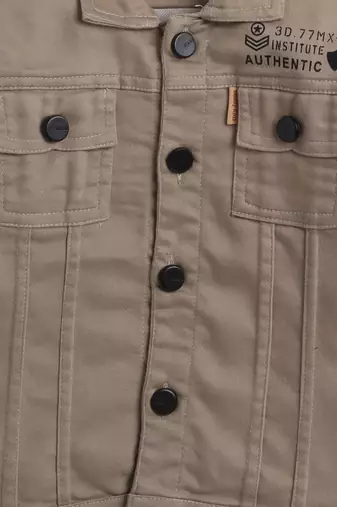 Beige printed denim front pocket jacket