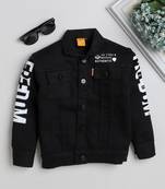 Black printed denim front pocket jacket