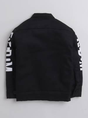 Black printed denim front pocket jacket 2