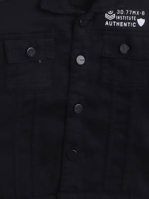 Black printed denim front pocket jacket 3
