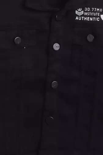 Black printed denim front pocket jacket