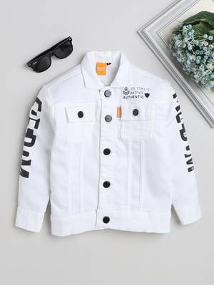 White printed denim front pocket jacket 1