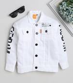 White printed denim front pocket jacket