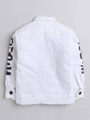 White printed denim front pocket jacket 2