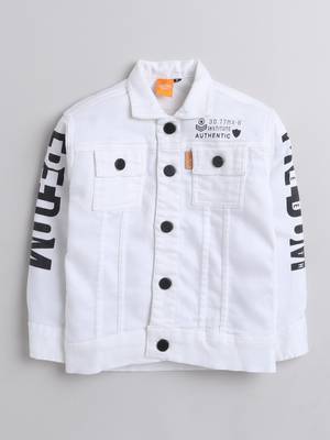 White printed denim front pocket jacket 3
