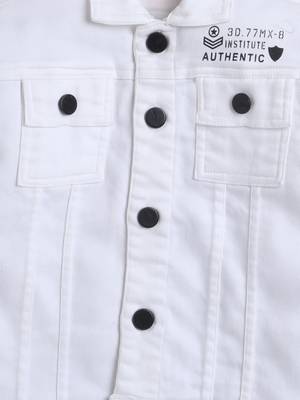 White printed denim front pocket jacket 4