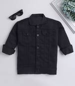 Black solid denim front pocket jacket