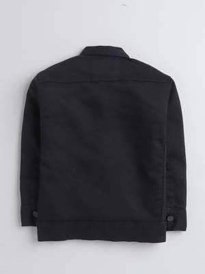 Black solid denim front pocket jacket 2