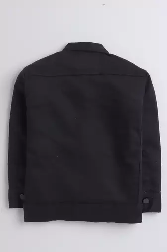 Black solid denim front pocket jacket