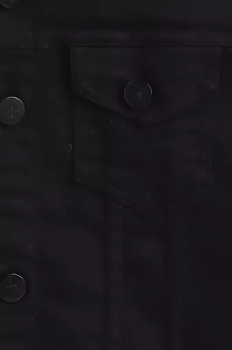 Black solid denim front pocket jacket