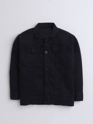 Black solid denim front pocket jacket 4