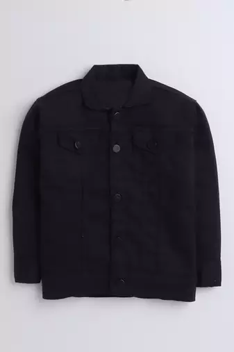 Black solid denim front pocket jacket