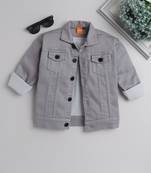 Grey solid denim front pocket jacket
