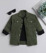 Olive green solid denim front pocket jacket