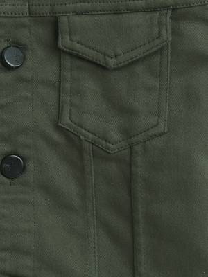 Olive green solid denim front pocket jacket 3