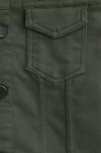 Olive green solid denim front pocket jacket