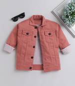 Peach solid denim front pocket jacket