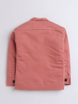 Peach solid denim front pocket jacket 2