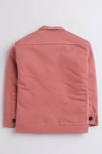 Peach solid denim front pocket jacket