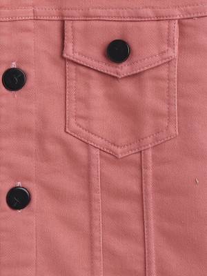 Peach solid denim front pocket jacket 3