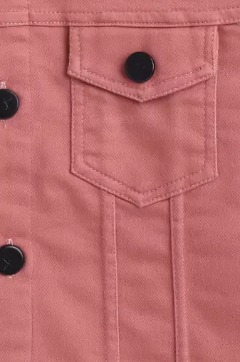 Peach solid denim front pocket jacket