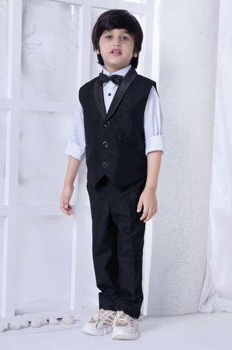 Black polka dot printed shirt with jacket 3 piece suit