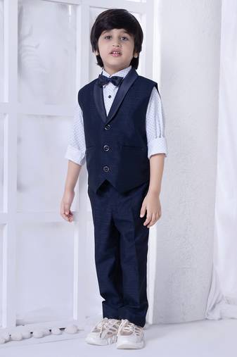 Navy blue polka dot printed shirt with jacket 3 piece suit
