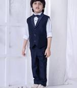 Navy blue polka dot printed shirt with jacket 3 piece suit