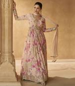 Cream chinon silk embroidered anarkali suit