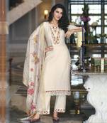Mojilaa Viscose Silk Thread Embroidered Off White Kurta Palazzo Set