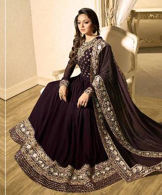 Purple Embroidered Faux Georgette Salwar Up To 42" Size 1