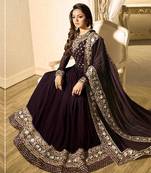 Purple Embroidered Faux Georgette Salwar Up To 42" Size