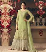 Green Embroidered Net Salwar Free size full stitched Up To 42" Size