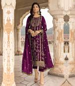 Purple floral embroidered with sequins georgette semi pakistani salwar suit