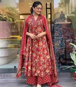 Women's Floral Printed Anarkali Kurti & Palazzo Set with Dupatta