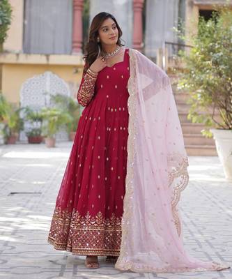 Dark-magenta faux blooming  anarkali with dupatta 1