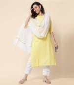 Yellow embroidered cotton Kurta Pant With Dupatta