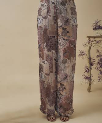 Printed lurex chiffon hand embroidered bustier top with parallel handwork detailed pants 4