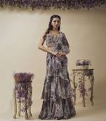 Printed lurex chiffon ruffle ready to wear saree along with hand embroidered corset