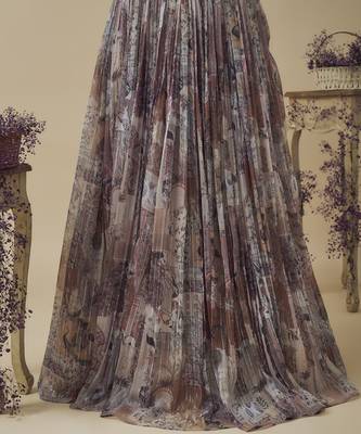 Printed Lurex Chiffon Hand Embroidered Corset Along With Gathered Lehenga Set 5